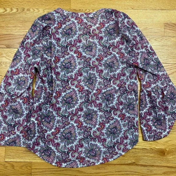 J.Crew Paisley V-Neck Blouse Womens Small Pink Purple Bell Sleeve Boho Retro - Picture 7 of 10